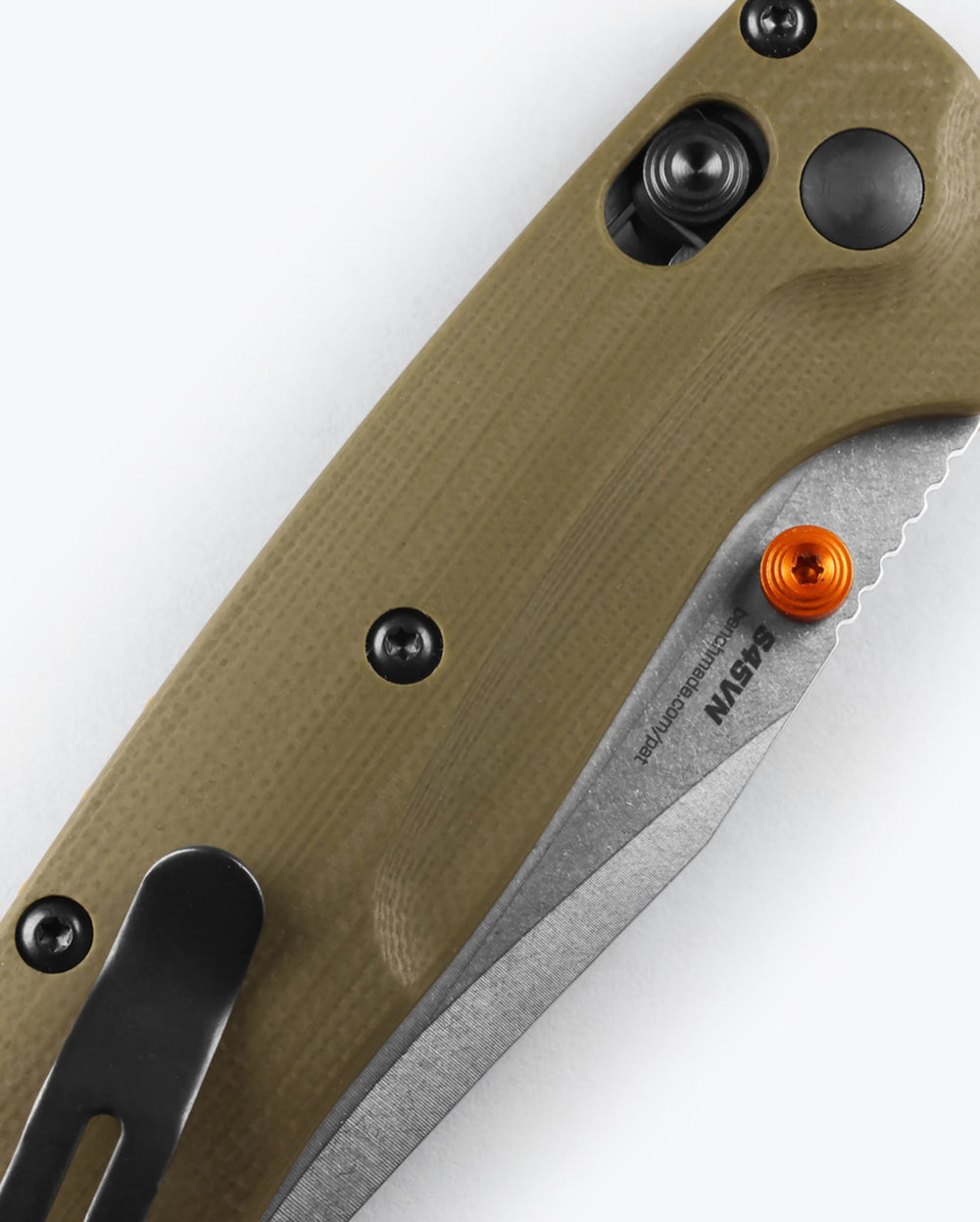 Mini Taggedout® OD Green G10 Handle Detail - AXIS Lock Mechanism | Benchmade Knife Co.