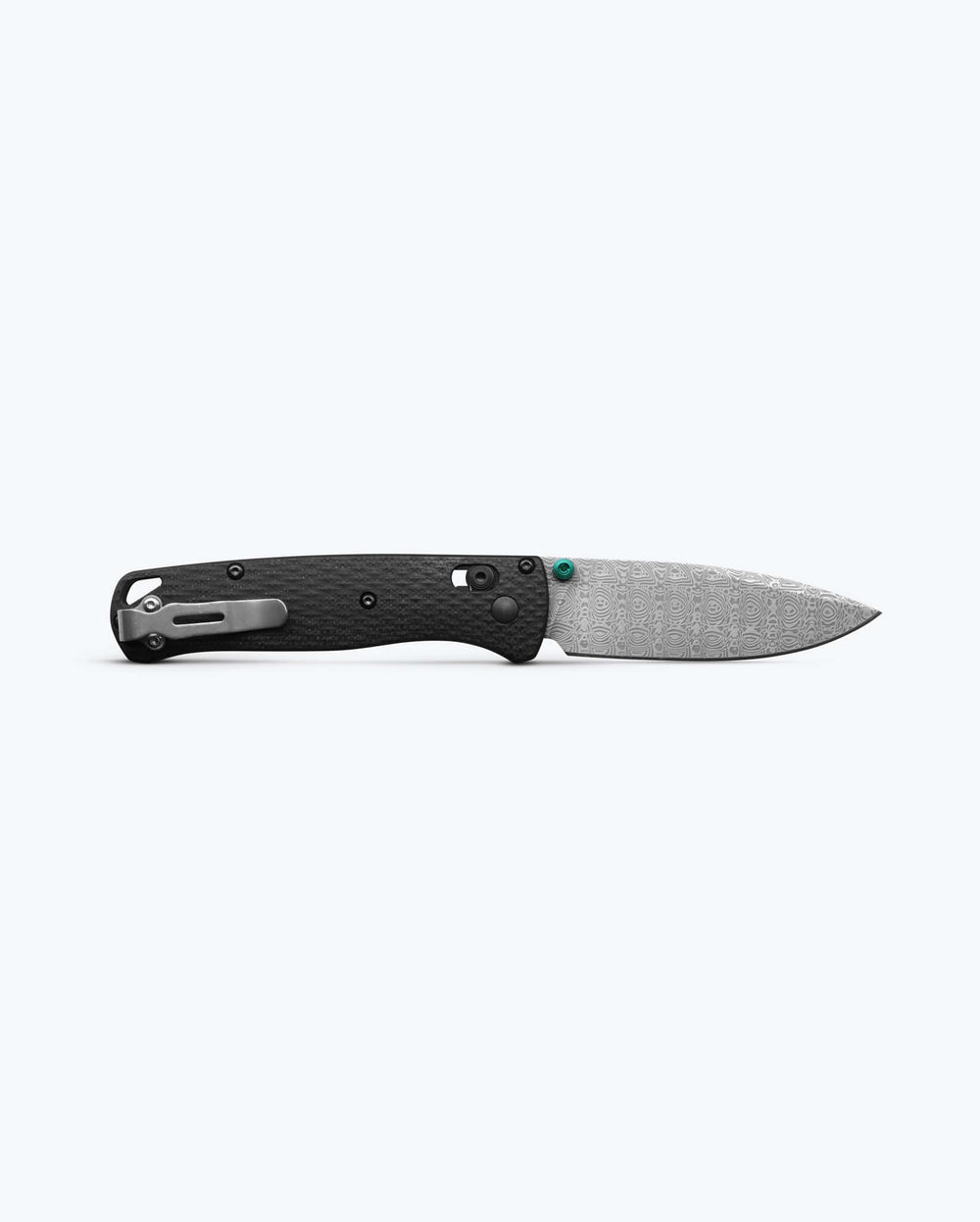 Custom BUGOUT® back view knife opened - Damascus Steel Blade | Benchmade Knife Co.