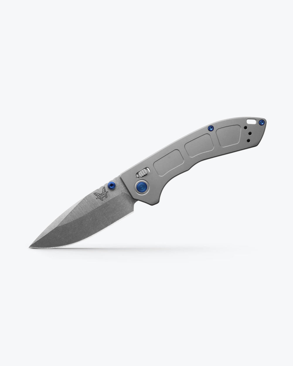 Gray Titanium Mini Narrows™ Knife Angled Open Position | Benchmade Knife Co.